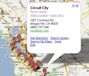 Google Maps example of place closed