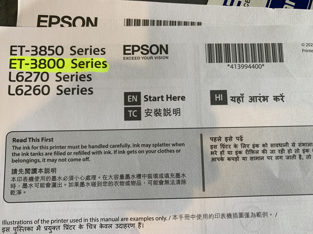Epson EcoTank ET-3830, ET-3850, ET-4850 - SetUp Guide
